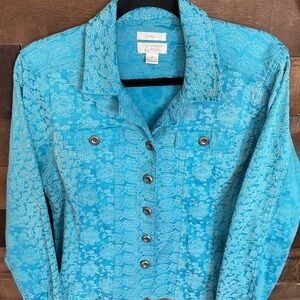 Christopher & Banks Blue Lace Jean Jacket